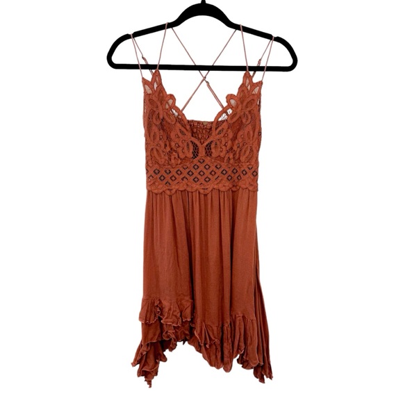 Free People Dresses & Skirts - FREE PEOPLE Adella Lace Mini Dress Burnt Orange Rust Size Large